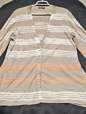Barbara Lesser Striped Tunic Top in Beige & Orange Size XL